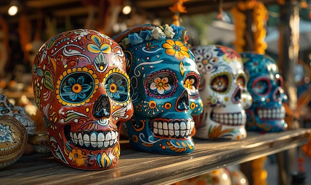 Photo vibrant dia de los muertos sugar skulls