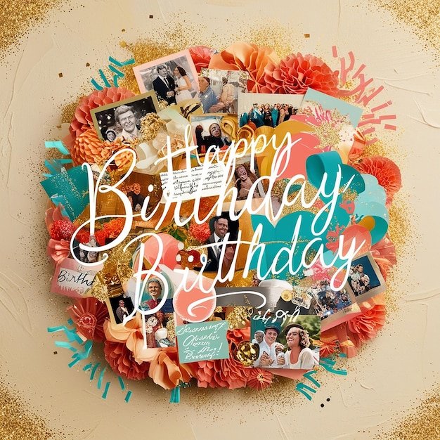 Photo vibrant digital collage celebrating a birthday perfect for invitations and greetings