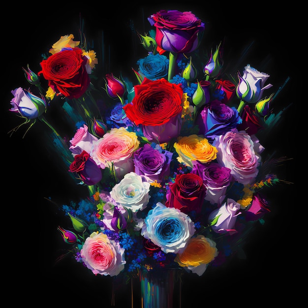 Vibrant Digital Floral Arrangement Blooming Digital Bouquet of Blossoms