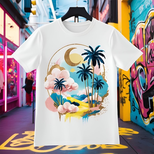 Vibrant digital illustration on a bright colorful trendy white tshirt or background Generate AI