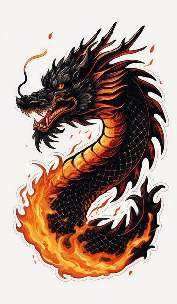 A vibrant digital illustration of an orange dragon surrounded by flames generate Ai