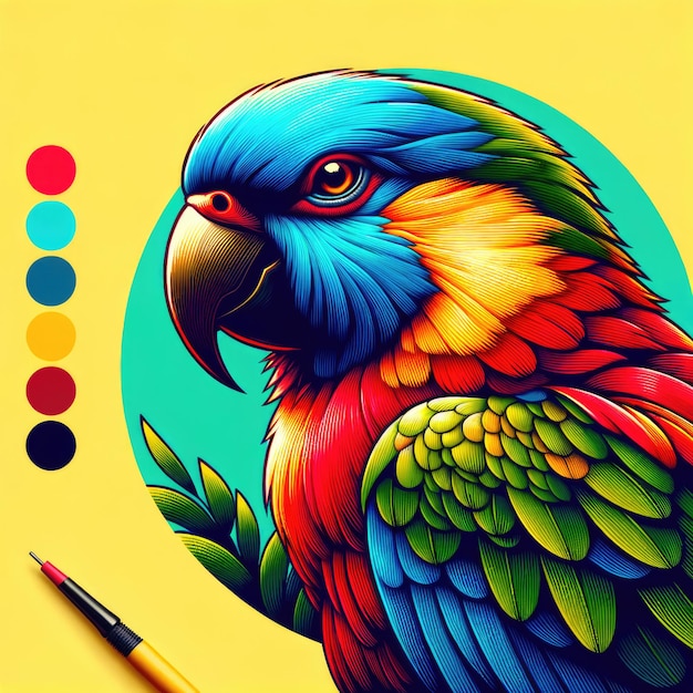 Vibrant Digital Illustration of a Parrot