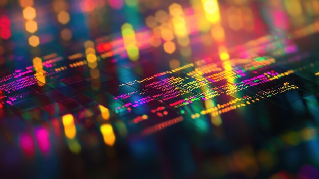 Photo a vibrant digital representation of data streams with colorful bokeh effects