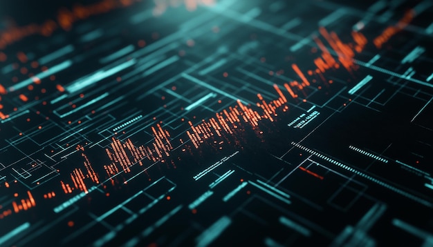 Vibrant digital trading matrix with vertical pixelated patterns and glowing accents