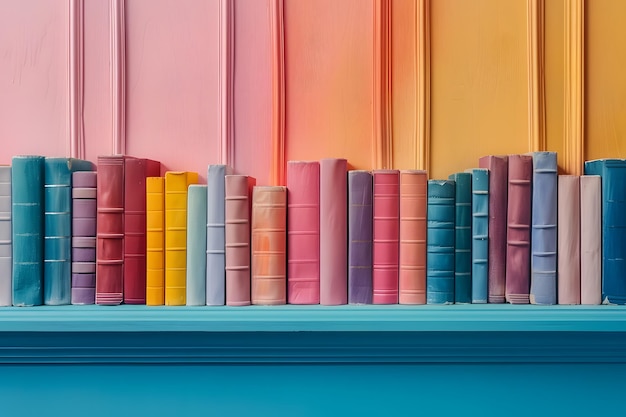 Photo a vibrant display of colorful books on a shelf