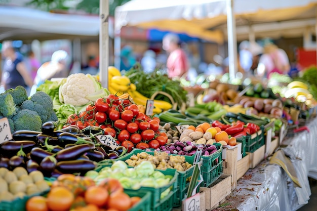 A Vibrant Display of Fresh Produce at a Market Stall