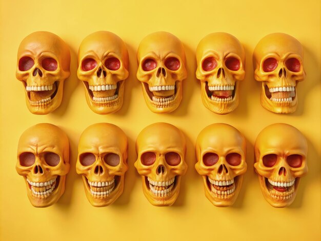 Photo a vibrant display of multi reaction skull emojis arranged in a playful pattern generative ai