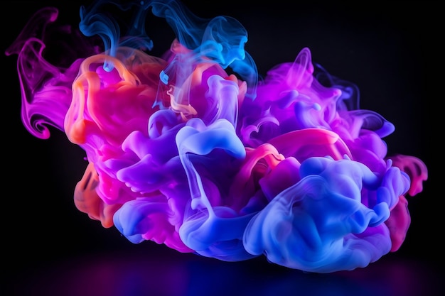 A vibrant display of multicolored smoke puffs in neon blue and purple Generative Ai