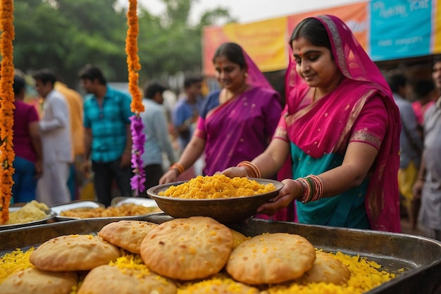 A vibrant display of pani puris at a food festival