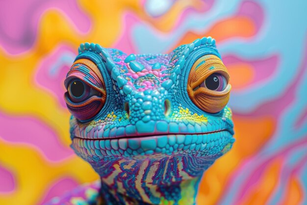 Photo a vibrant display of whimsical colors in a fantastical lizards gaze