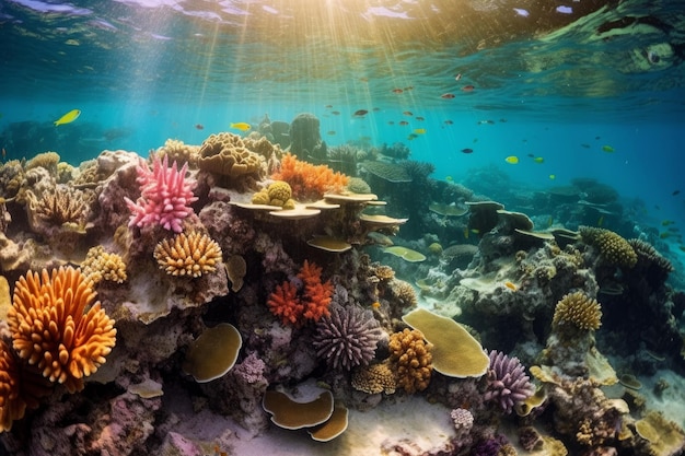 Vibrant and diverse coral reef teeming with life beneath the ocean's surface