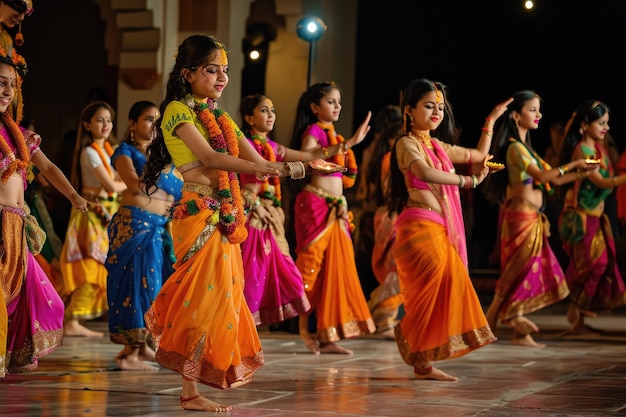 Vibrant Diwali celebration with traditional dance performances and festivities Festive Diwali celebration filled with traditional dance performances and joyful festivities