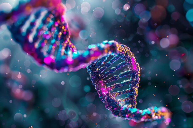 Vibrant DNA Double Helix Structure with Blurred Background for Genetic Research Posters