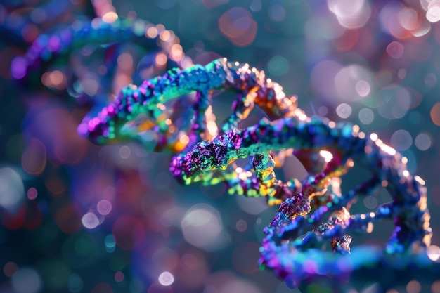 Vibrant DNA Double Helix Structure with Blurred Background for Genetic Research Posters