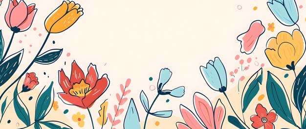 Vibrant Doodle Flower Border with Empty Background for Spring and Easter Designs