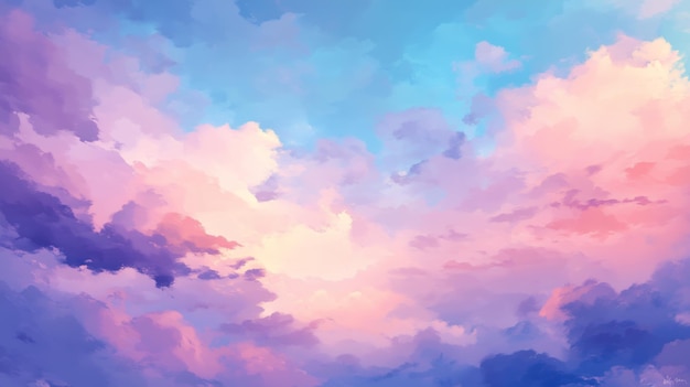 Photo a vibrant dreamy painting of a blue sky with pink and purple clouds creating a beautiful ethereal atmosphere