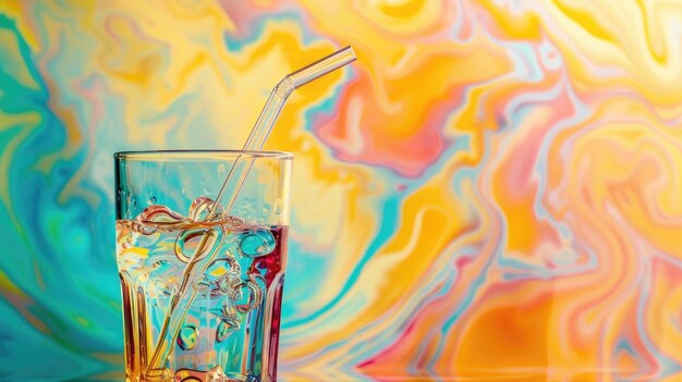 Photo vibrant drink with straw against colorful background