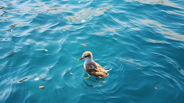 Vibrant Duckcore A Spontaneous Gesture Of A Single Sea Bird In Cyan And Brown