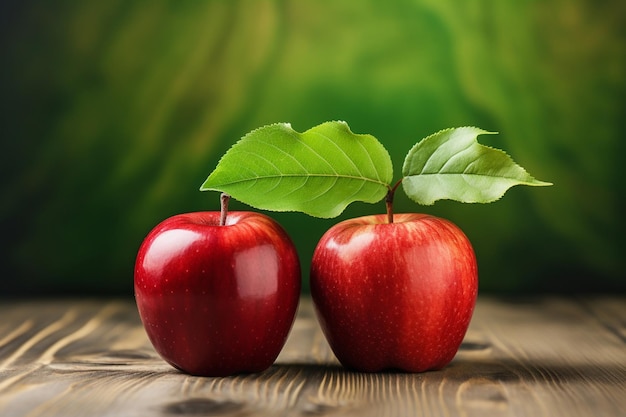 Vibrant Duo Green and Red Apples Adorning a Wooden Table