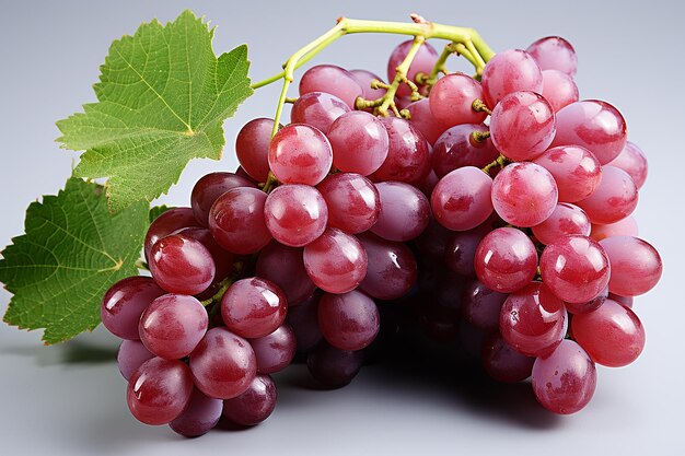 Vibrant Duo Red Grape with Green Leaf Isolated on White Background