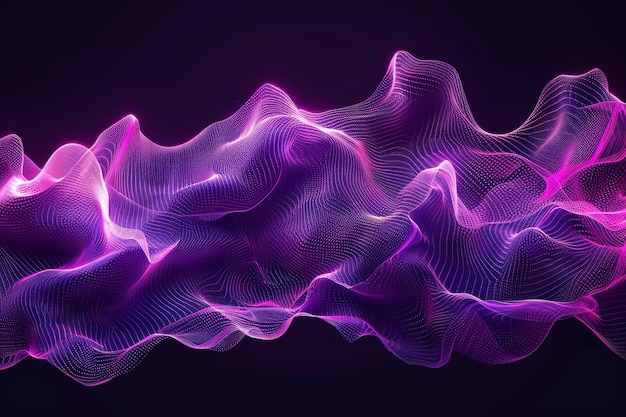 Vibrant and dynamic abstract artwork with glowing purple lines creating a lively and energetic vis