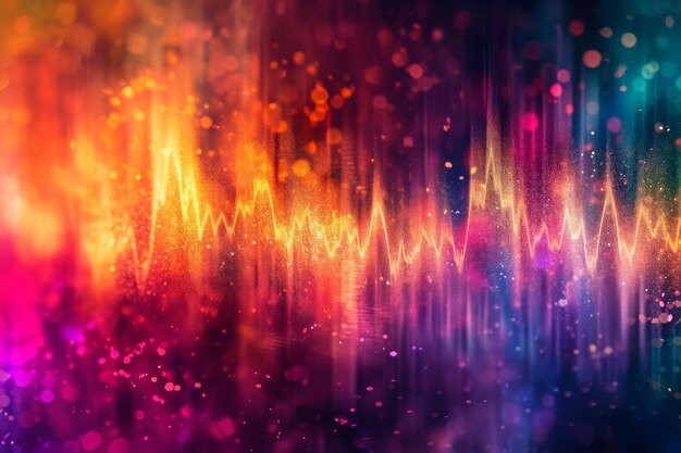 Photo a vibrant and dynamic background filled with colorful sound waves that create a visually captivating display visual representation of sound wave frequencies in a festival of colors ai generated