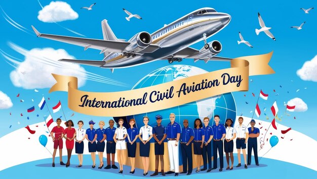 Photo a vibrant and dynamic illustration celebrating international aviation day