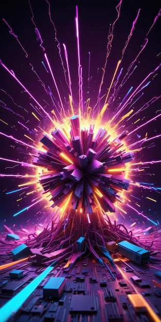 Photo a vibrant and dynamic neon wallpaper featuring an explosive burst of electronic patterns