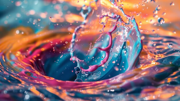 Photo a vibrant and dynamic swirl of holi colored paint liquids creating an abstract splash effect