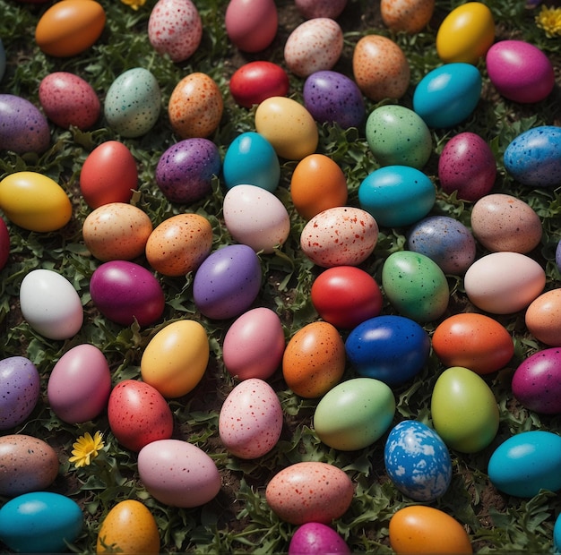 Vibrant Easter eggs in a nature setting