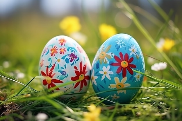 Vibrant Easter Eggs Nestled in Grass