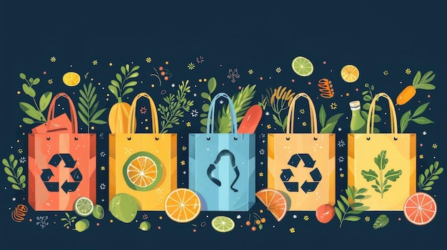 Photo vibrant eco friendly shopping bags celebrating a commitment to sustainable lifestyle choices