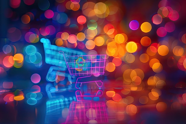 Photo vibrant ecommerce bokeh design with shopping cart icons