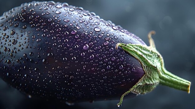 Vibrant Eggplant with Glistening Water Droplets Showcasing Fresh and Soft Texture