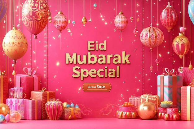 A vibrant Eid Mubarak web banner template designed for a special sale Ai photo