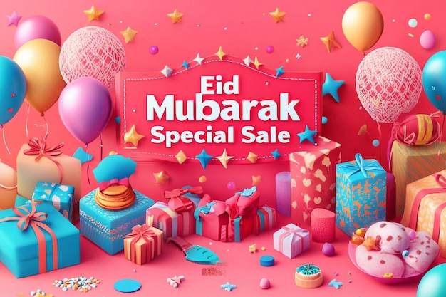 A vibrant Eid Mubarak web banner template designed for a special sale Ai photo