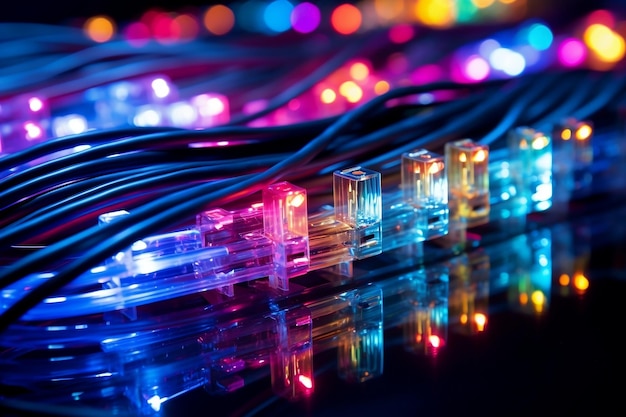 Vibrant Electric Cables and LED Optical Fibers Generative AI