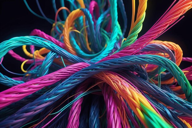 Vibrant electric cables vivid hues optical fiber and a background for technological image and new business trends Generative Ai