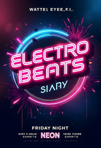 Photo vibrant electro beats dj party flyer with neon lights