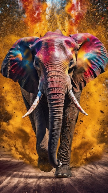 Vibrant Elephant in Action AI Generated