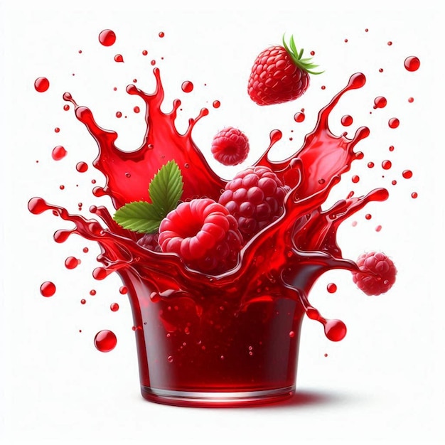 Vibrant and energetic splash of a red liquid similar to red berry jam syrup juice or punch cut ou