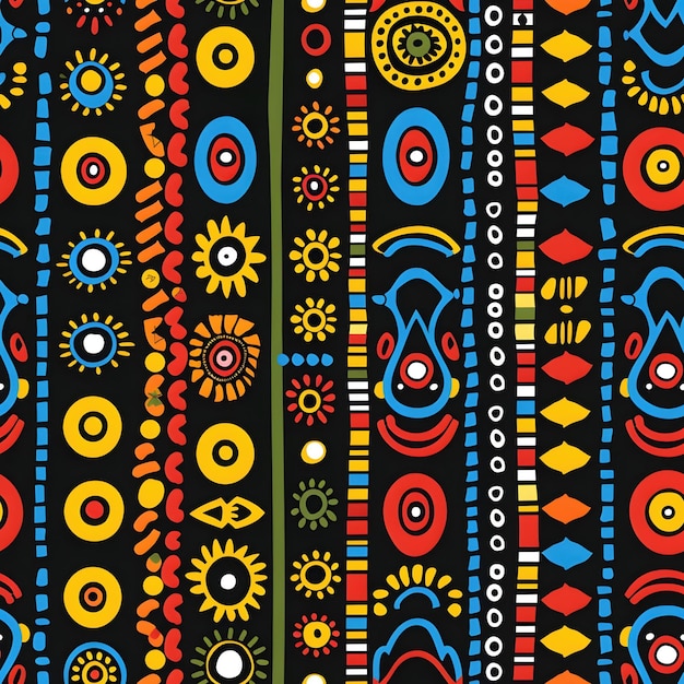 Vibrant Ethnic African Tribal Pattern with Geometric Shapes and Colorful Motifs