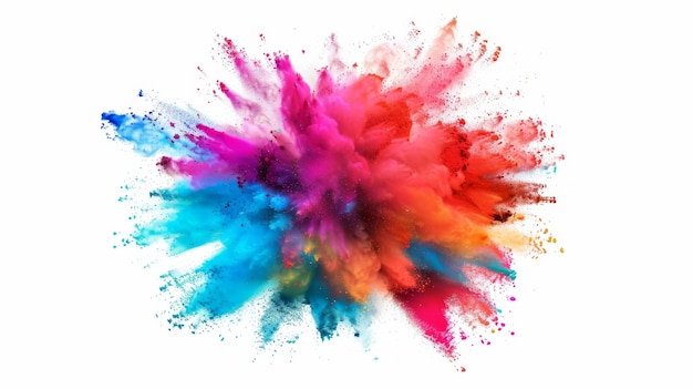 A vibrant explosion of colorful powder on a white background creating a visually stunning and dynamic display of hues