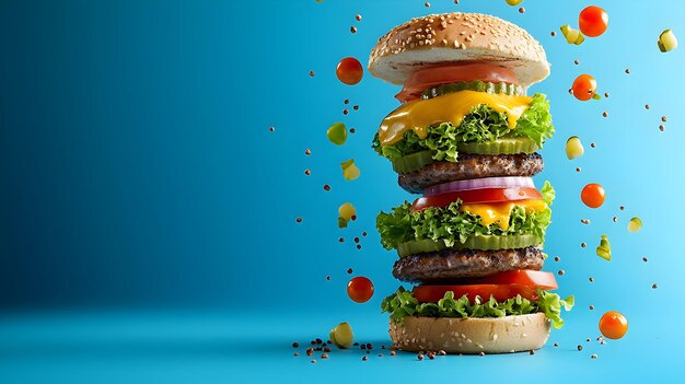 Photo vibrant explosion of delectable burgers and culinary ingredients creative concept