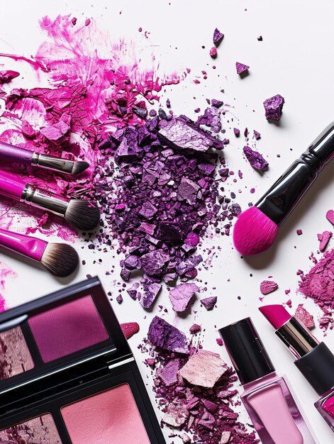 A vibrant explosion of pink and purple cosmetic powders perfect for beauty and makeup themes