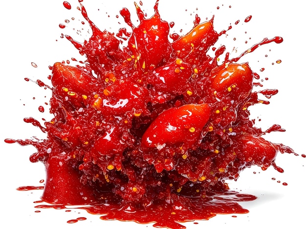 A vibrant explosion of red drops and splashes like a fiery dance of ketchup AI_Generated