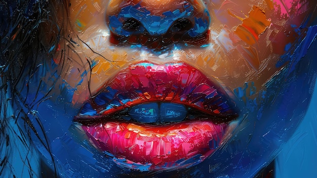 Vibrant and Expressive CloseUp Portrait of a Female Capturing the Essence of Artistry in Oil Painting