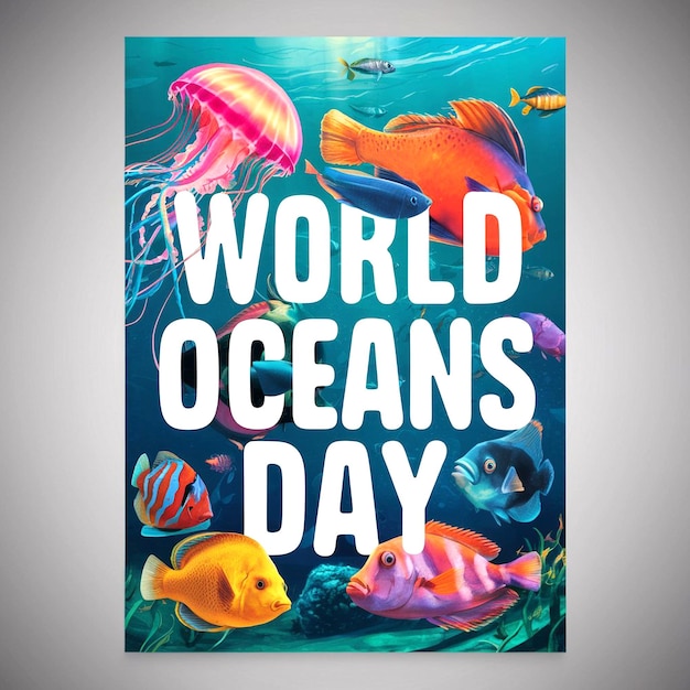 A vibrant and eye catching poster celebrating world oceans day