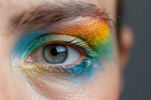 Vibrant eye makeup with colorful featherlike lashes