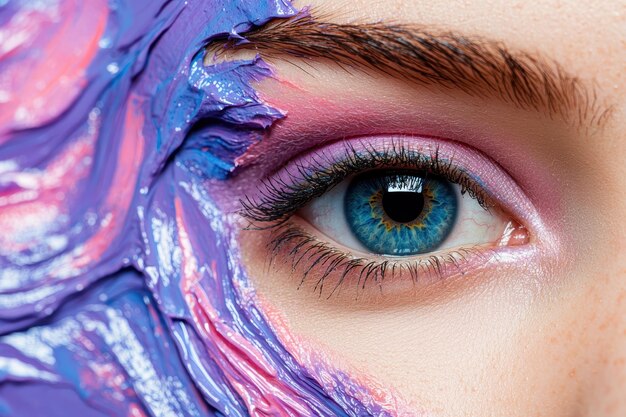 Photo vibrant eye makeup with colorful feathers